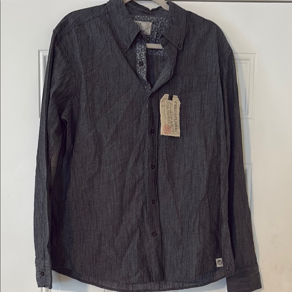 Free Planet Black Casual Button Down Shirt